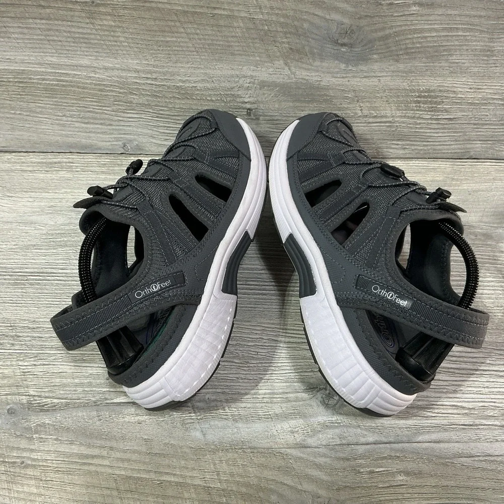 OrthoFeet Mens Gray Premium Arch Support Taurus Fisherman Sandals Size 9.5 2E